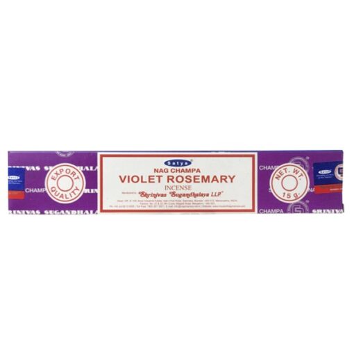 Satya nag champa incense sticks - violet rosemary scent, 15g (about 15 sticks) per box.