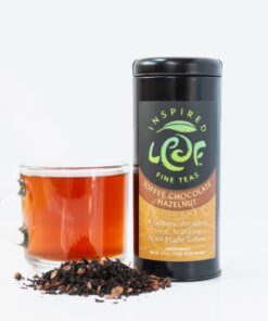 Toffee Chocolate Hazelnut Whole Leaf Black Tea is a buttery decadent dessert tea. We blend organic whole leaf Assam black tea, toffee bits, chocolate, and hazelnuts. We use toffee from Holm Made Toffee, a local toffee company in Bend Oregon.