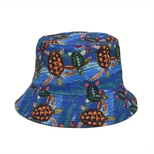 Dark Blue Turtle Bucket Hat - Reversible