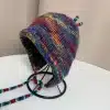 Multi Color Knit Beanie with Drawstring
