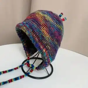 Multi Color Knit Beanie with Drawstring