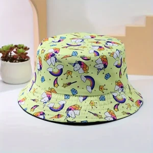 Yellow Unicorn Kids Bucket Hat - Reversible