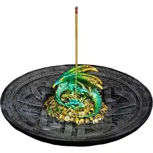 Polyresin Green Dragon w/ Celtic Shield Incense Holder