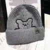 Gray Hugging Bear Knit Beanie Cap