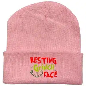 Resting Grinch Face Beanie Cap (Pink)