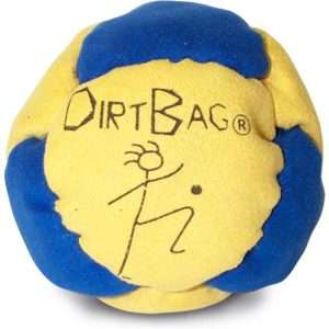 Blue and yellow Dirtbag Classic footbag